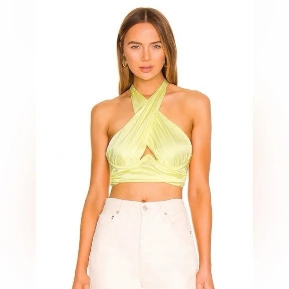 NWT For Love and‎ Lemons Rana Cross Crop Top Yellow Size Small